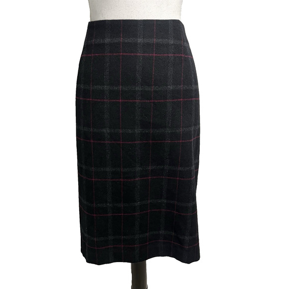 Talbots Woman Skirt Plus size 18W Black Pink Plaid Wool Knee Career Preppy Slim - Picture 1 of 9